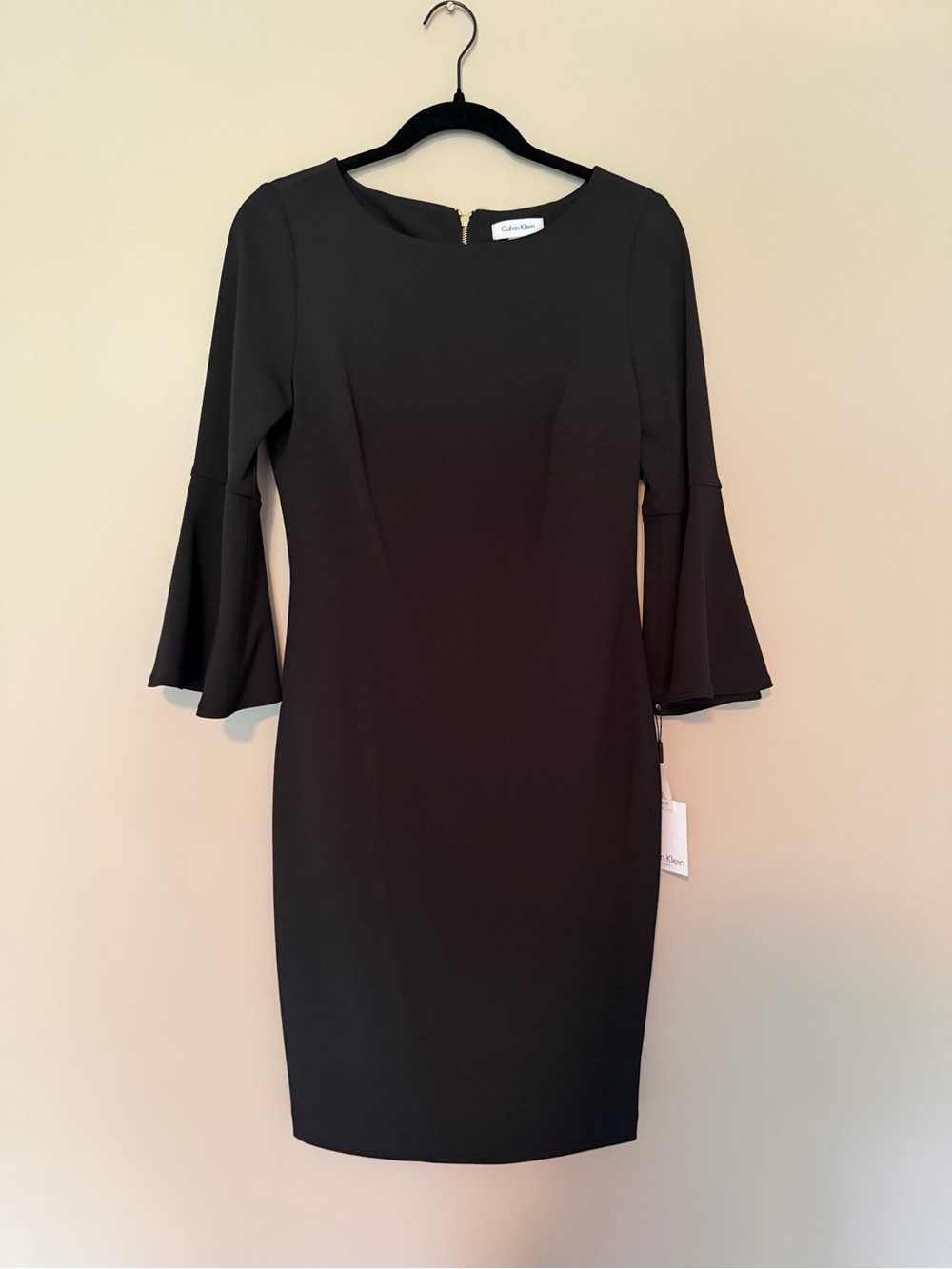 NWT Calvin Klein Black Midi Dress with Bell Sleeves